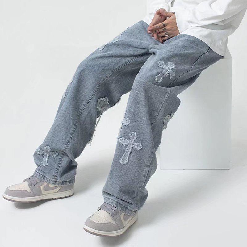 Stylish Work Outfits, Outfit Summer Ideas Cross Patchwork Baggy Jeans