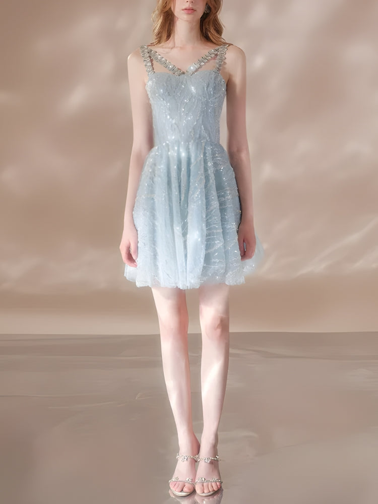 Stylish Work Outfits, Outfit Summer Ideas Crystal Strap Sequin Mini Dress