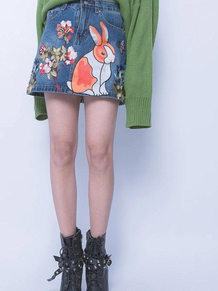 Stylish Work Outfits, Outfit Summer Ideas Cute Rabbit Denim Mini Skirt