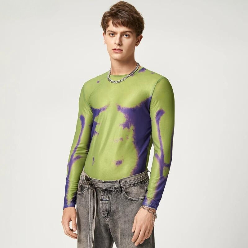 Stylish Work Outfits, Outfit Summer Ideas Cyberpunk Abstract Painting Mesh Top