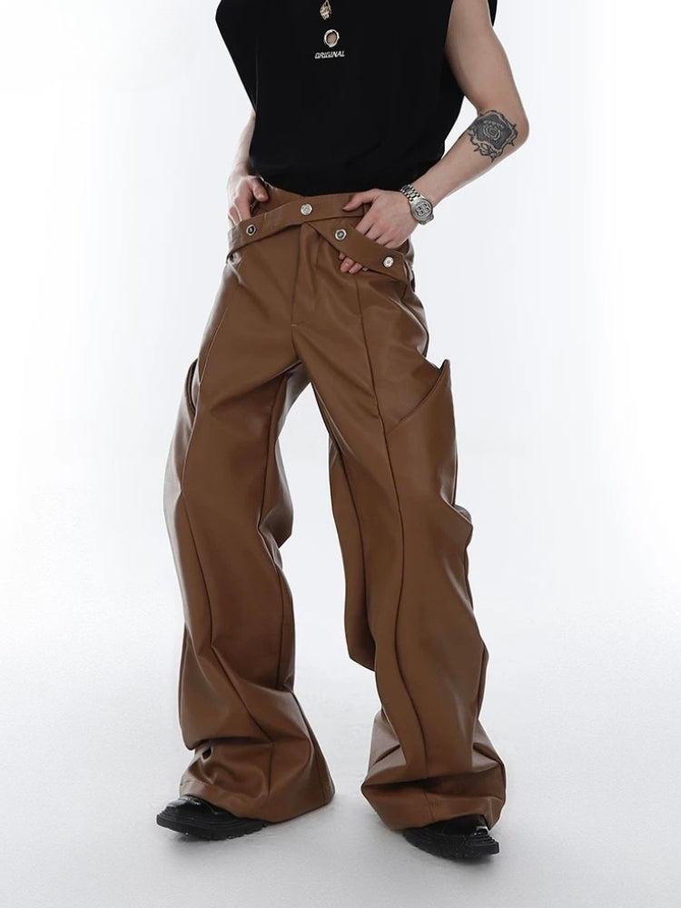 Stylish Work Outfits, Outfit Summer Ideas Cyberpunk Faux Leather Wide Leg Pants