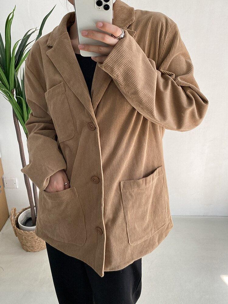 Stylish Work Outfits, Outfit Summer Ideas Dark Academia Corduroy Long Jacket