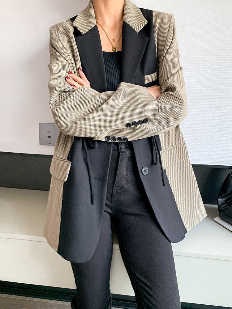Stylish Work Outfits, Outfit Summer Ideas Dark Academia Double Color Blazer