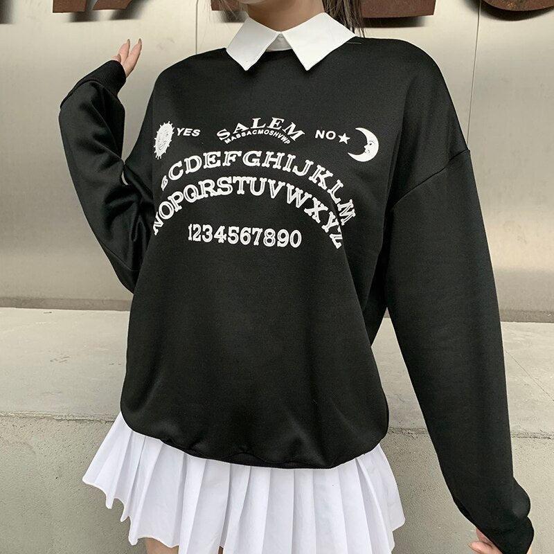 Stylish Work Outfits, Outfit Summer Ideas Dark Academia Letter Print Sweatshirt