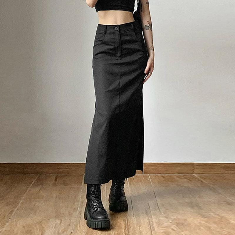 Stylish Work Outfits, Outfit Summer Ideas Dark Academia Side Slit Maxi Skirt