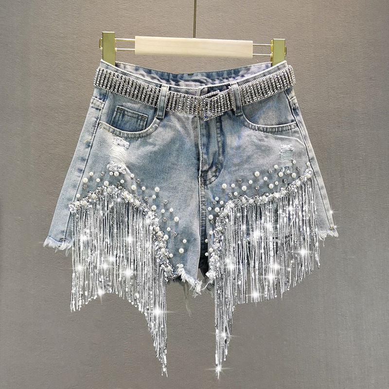 Stylish Work Outfits, Outfit Summer Ideas Disco Cowgirl Rhinestone Fringe Denim Shorts