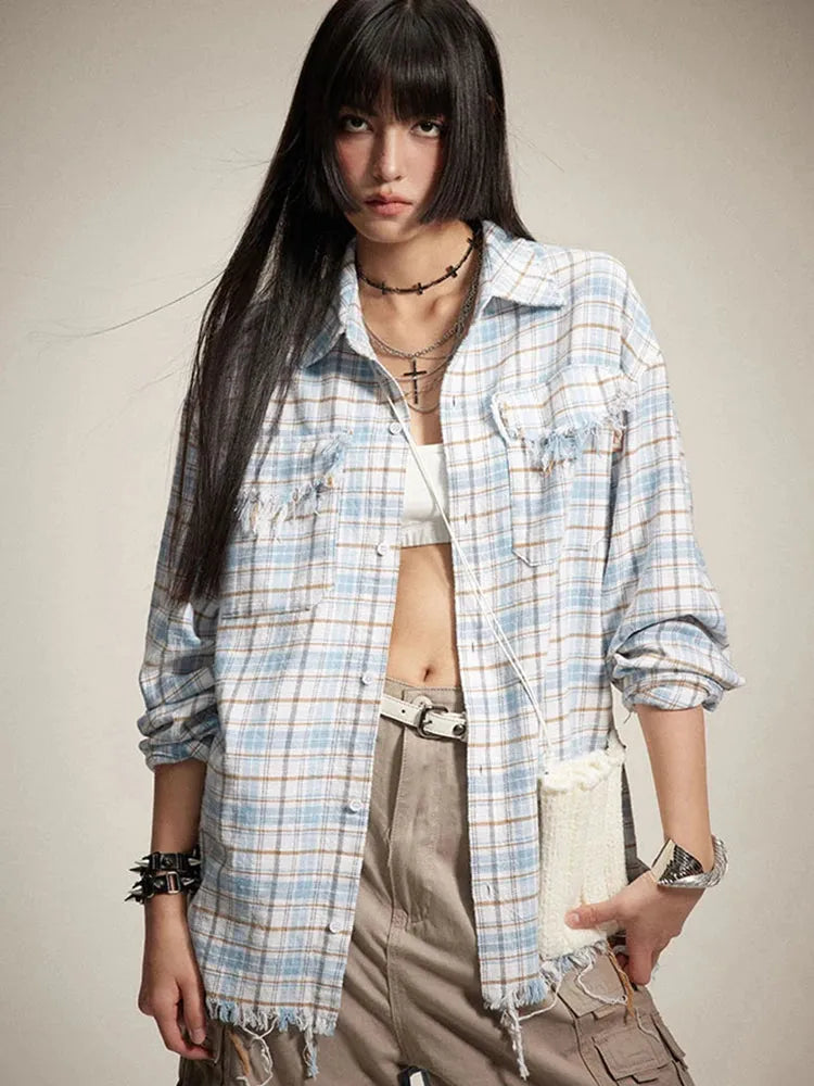 Stylish Work Outfits, Outfit Summer Ideas Distressed Plaid Shirt