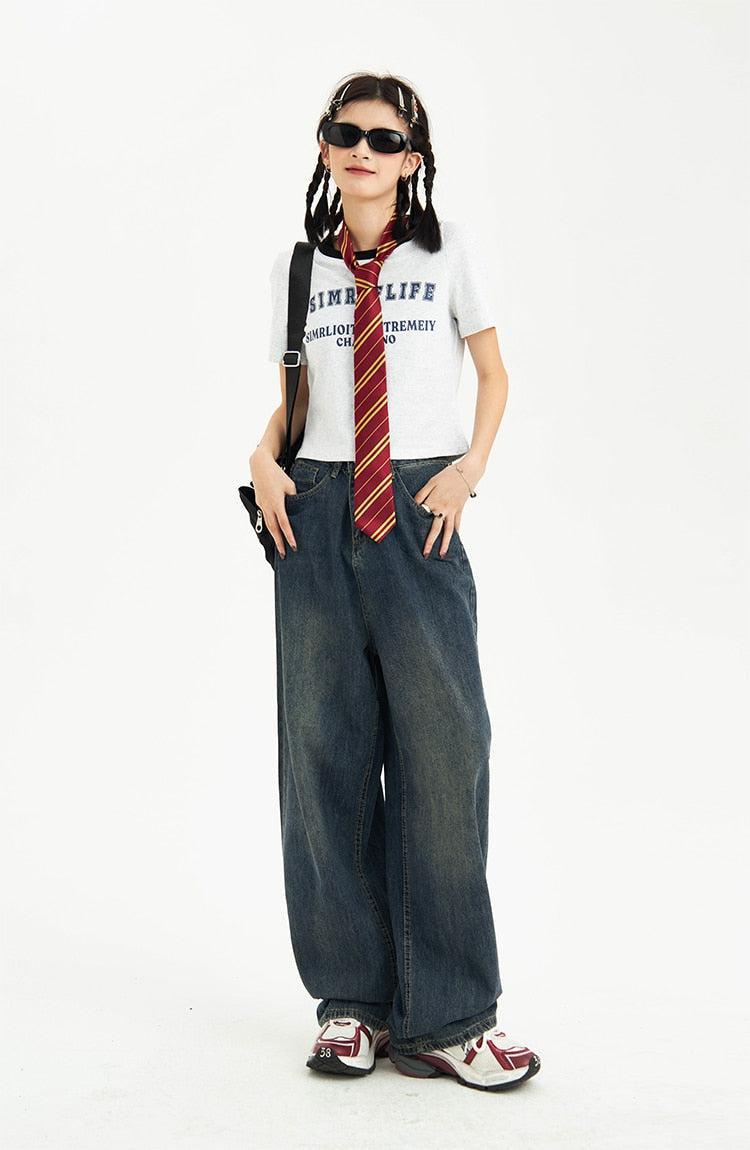 Stylish Work Outfits, Outfit Summer Ideas Distressed Pockets Wide Leg Baggy Jeans