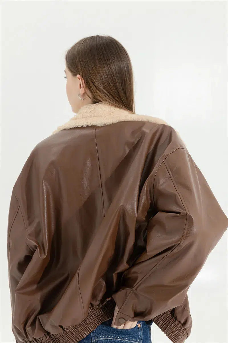 Stylish Work Outfits, Outfit Summer Ideas Double-Faced Faux Leather & Fur Jacket