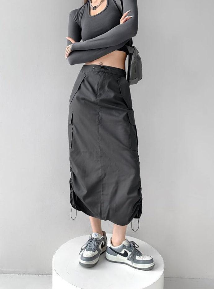 Stylish Work Outfits, Outfit Summer Ideas Drawstring Parachute Midi Skirt