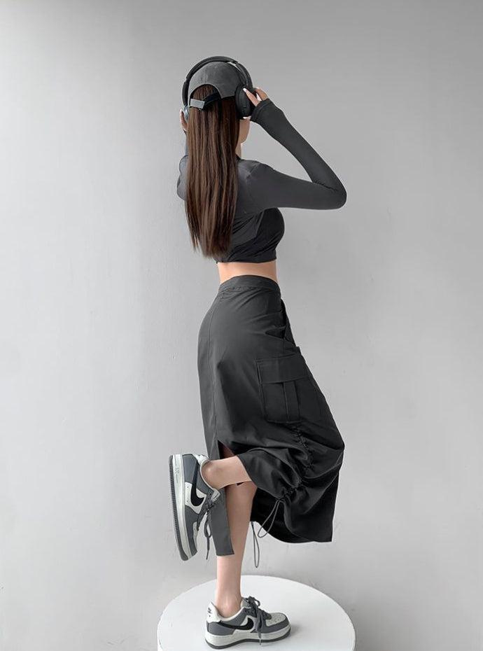 Stylish Work Outfits, Outfit Summer Ideas Drawstring Parachute Midi Skirt