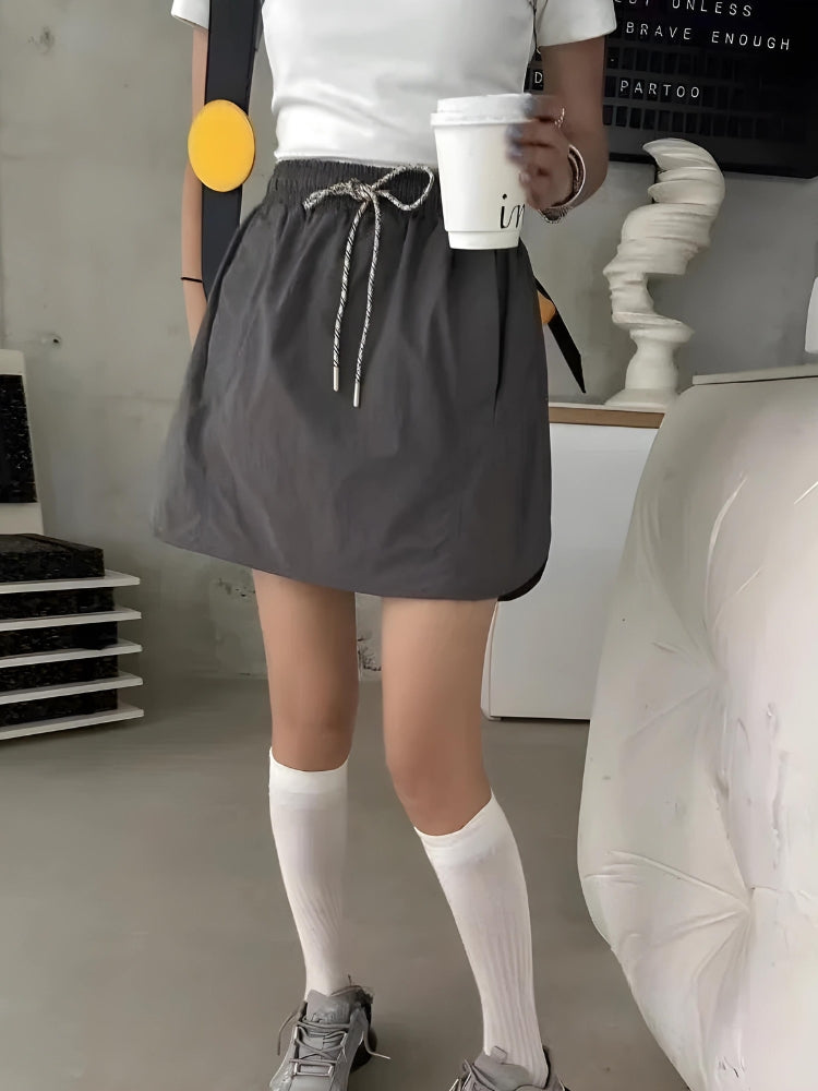 Stylish Work Outfits, Outfit Summer Ideas Drawstring Parachute Mini Skirt