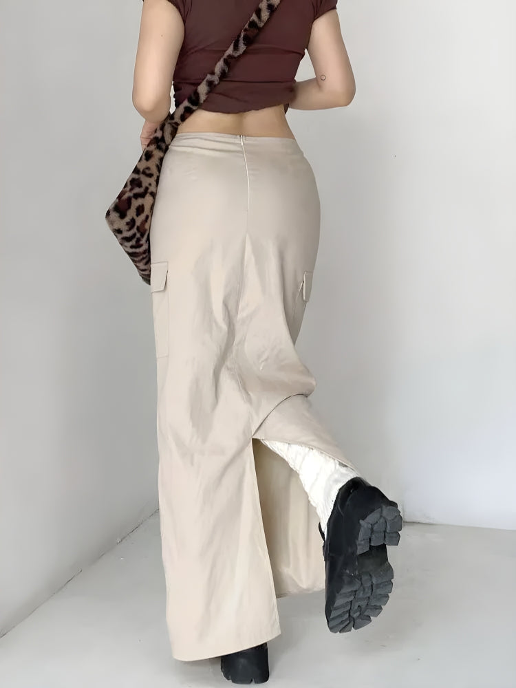 Stylish Work Outfits, Outfit Summer Ideas Drawstring Waist Parachute Maxi Skirt