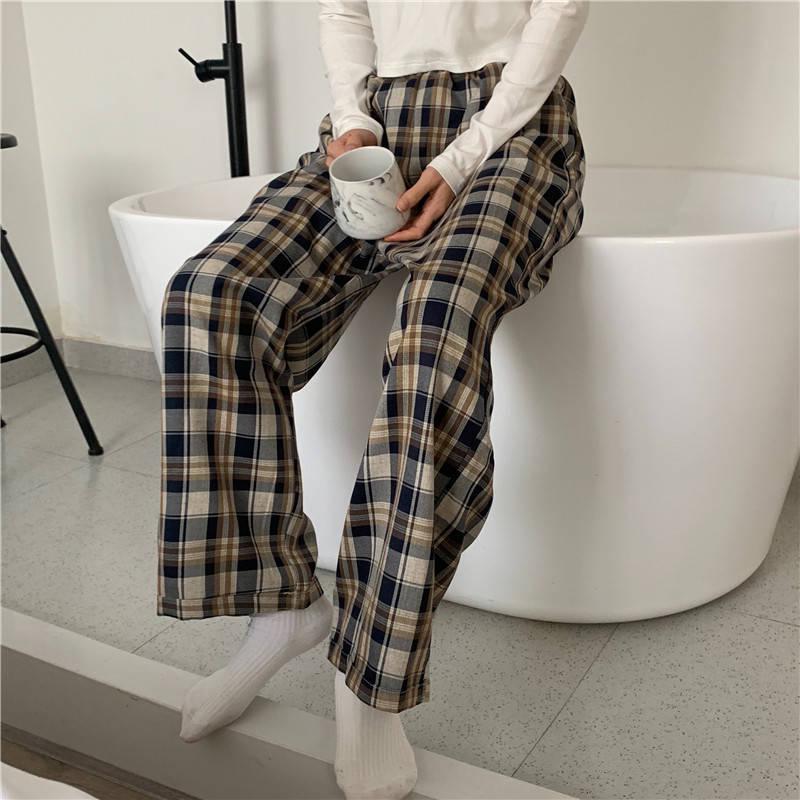 Stylish Work Outfits, Outfit Summer Ideas Elasticated Waist Checkered Sweatpants