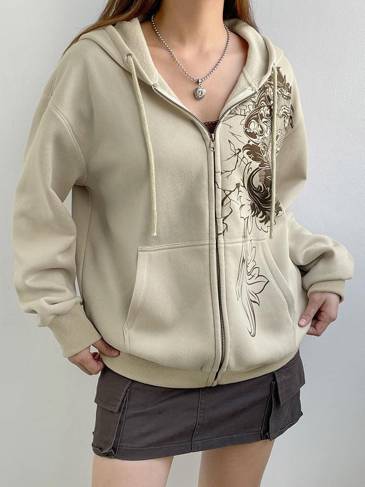 Stylish Work Outfits, Outfit Summer Ideas Fairy Grunge Floral Zip-Up Hoodie