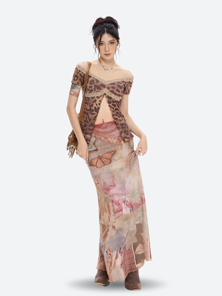 Stylish Work Outfits, Outfit Summer Ideas Fairycore Butterfly Mesh Maxi Skirt