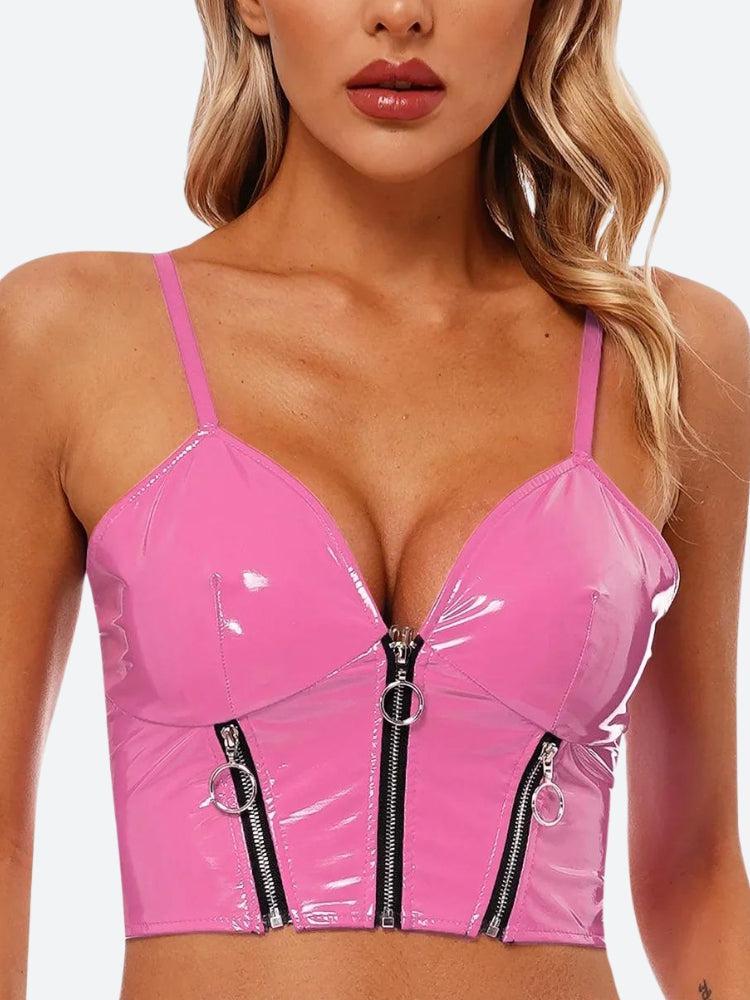 Stylish Work Outfits, Outfit Summer Ideas Faux Leather Bustier Crop Top