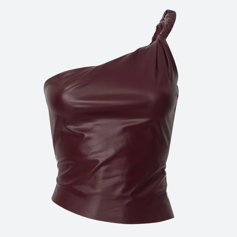 Stylish Work Outfits, Outfit Summer Ideas Faux Leather One Shoulder Top