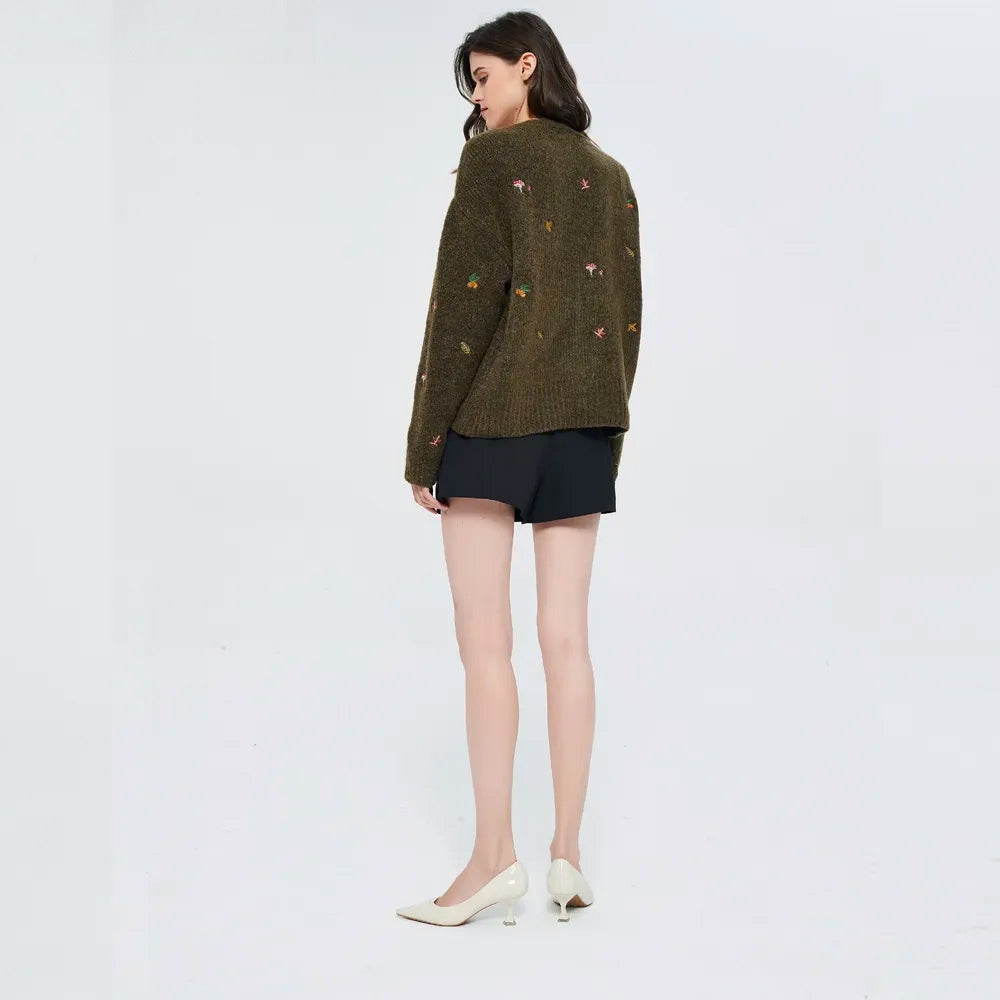 Stylish Work Outfits, Outfit Summer Ideas Goblincore Leaf Embroidery Cardigan