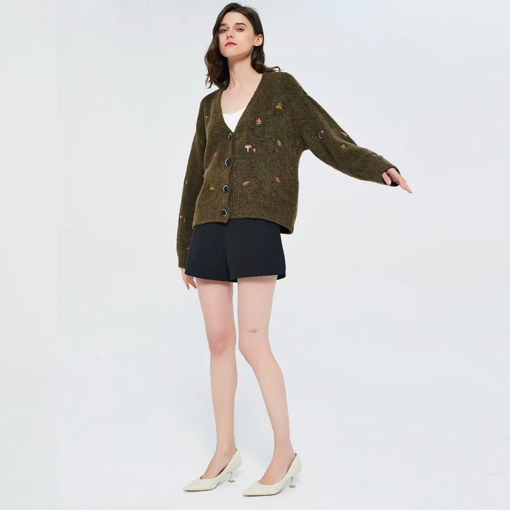 Stylish Work Outfits, Outfit Summer Ideas Goblincore Leaf Embroidery Cardigan