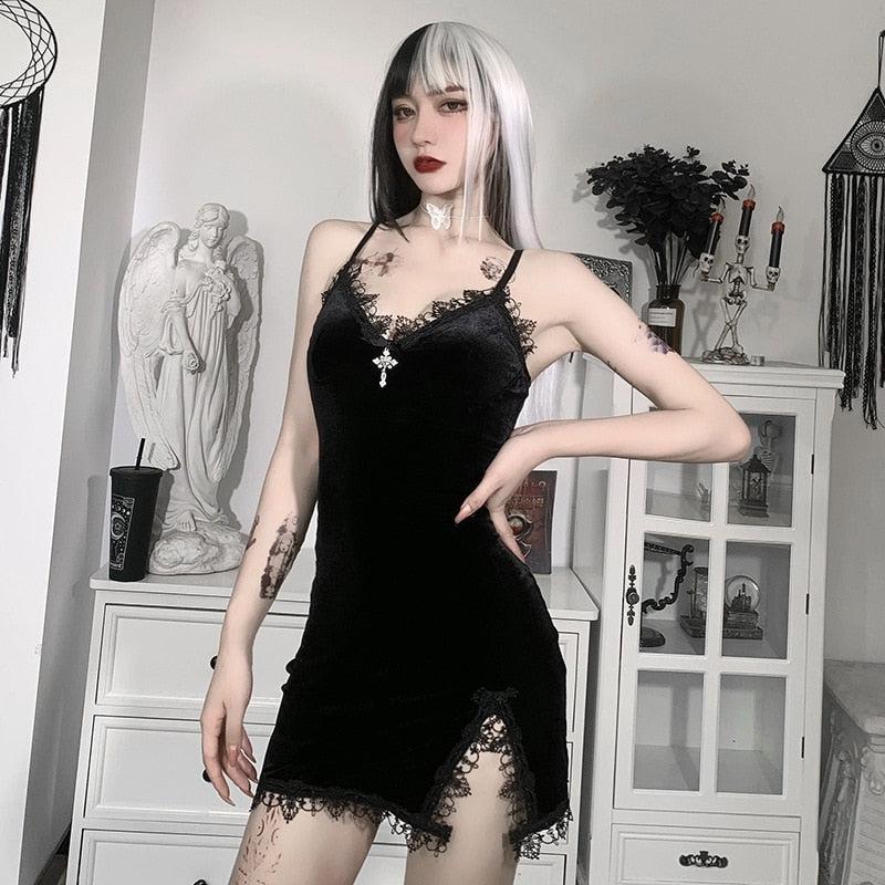 Stylish Work Outfits, Outfit Summer Ideas Goth Cross Detail Mini Dress