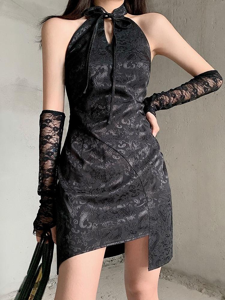 Stylish Work Outfits, Outfit Summer Ideas Goth Halter Mini Dress