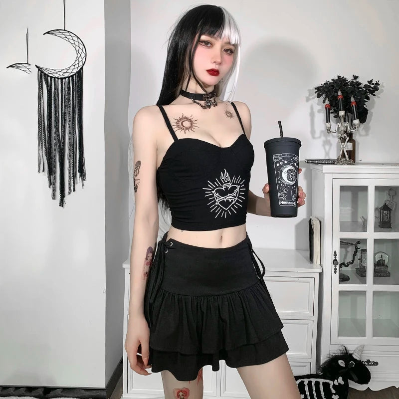 Stylish Work Outfits, Outfit Summer Ideas Goth Ruffled Mini Skirt