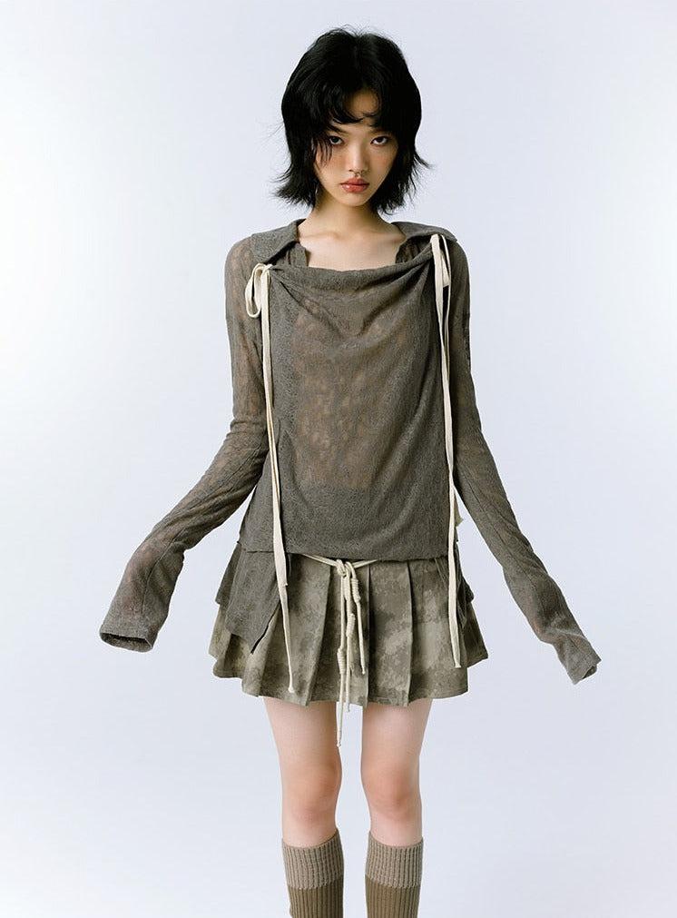 Stylish Work Outfits, Outfit Summer Ideas Grunge Asymmetric Long Sleeve Lace Top