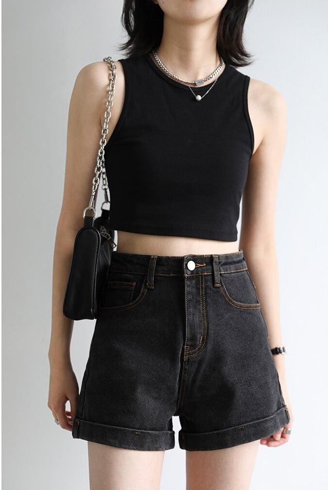 Stylish Work Outfits, Outfit Summer Ideas Grunge Black Jean Shorts