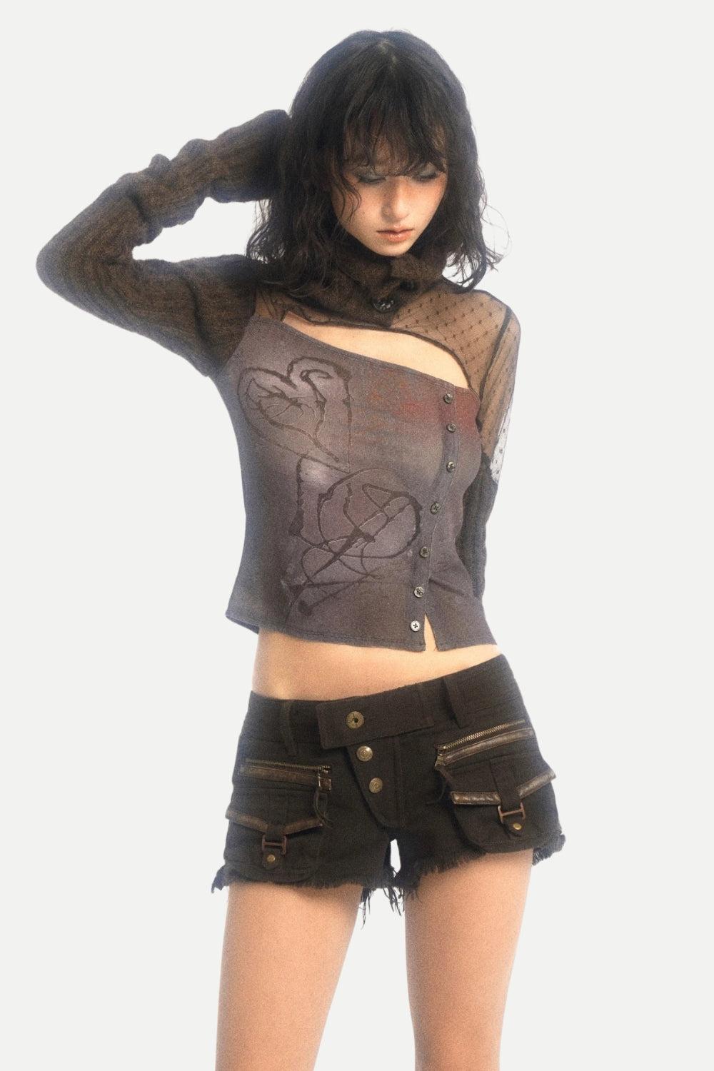 Stylish Work Outfits, Outfit Summer Ideas Grunge Cut Out Knitted Top