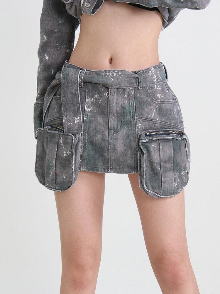 Stylish Work Outfits, Outfit Summer Ideas Grunge Distressed Cargo Denim Mini Skirt