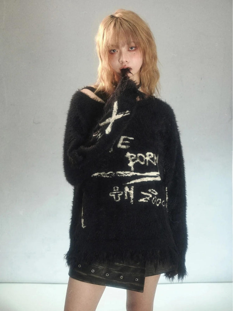 Stylish Work Outfits, Outfit Summer Ideas Grunge Fluffy Knitted Sweater