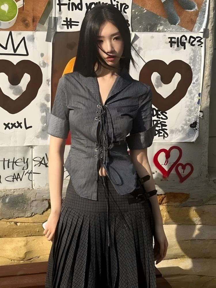 Stylish Work Outfits, Outfit Summer Ideas Grunge Lace Up Shirt
