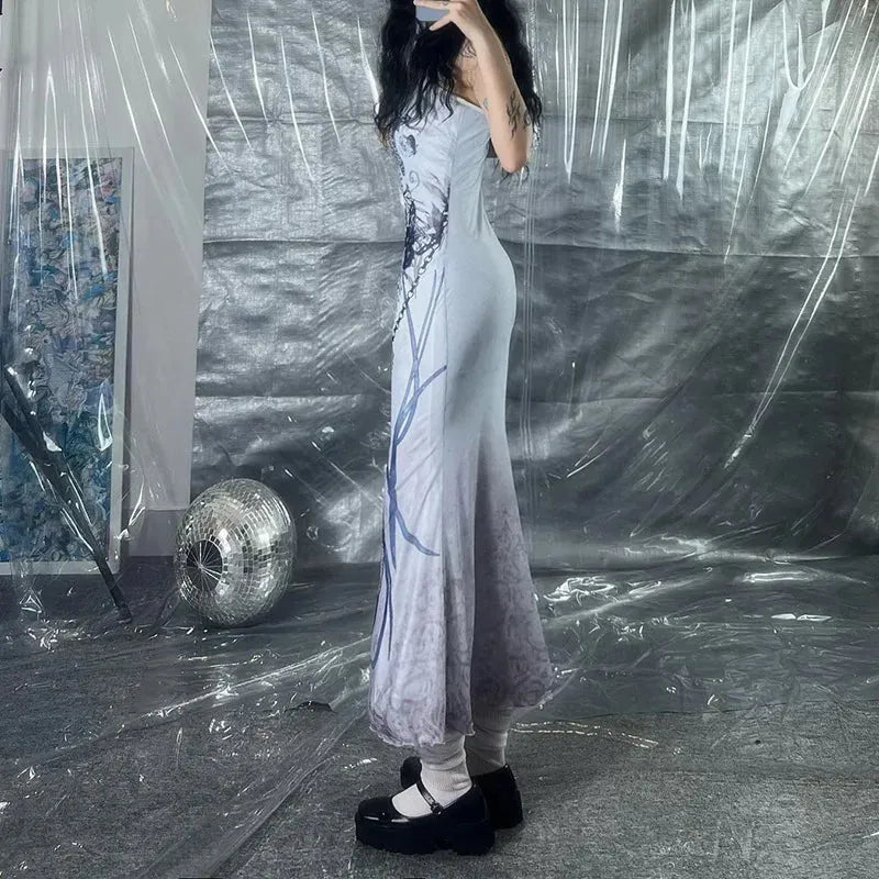 Stylish Work Outfits, Outfit Summer Ideas Grunge Mermaid Skeleton Maxi Dress