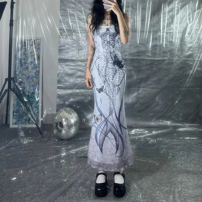 Stylish Work Outfits, Outfit Summer Ideas Grunge Mermaid Skeleton Maxi Dress