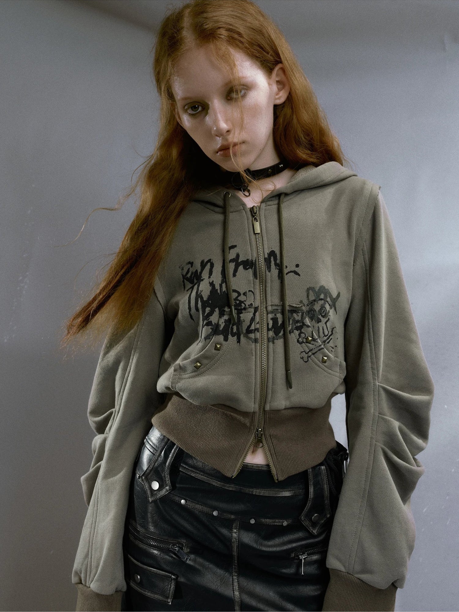 Stylish Work Outfits, Outfit Summer Ideas Grunge Ruched Sleeve Hoodie