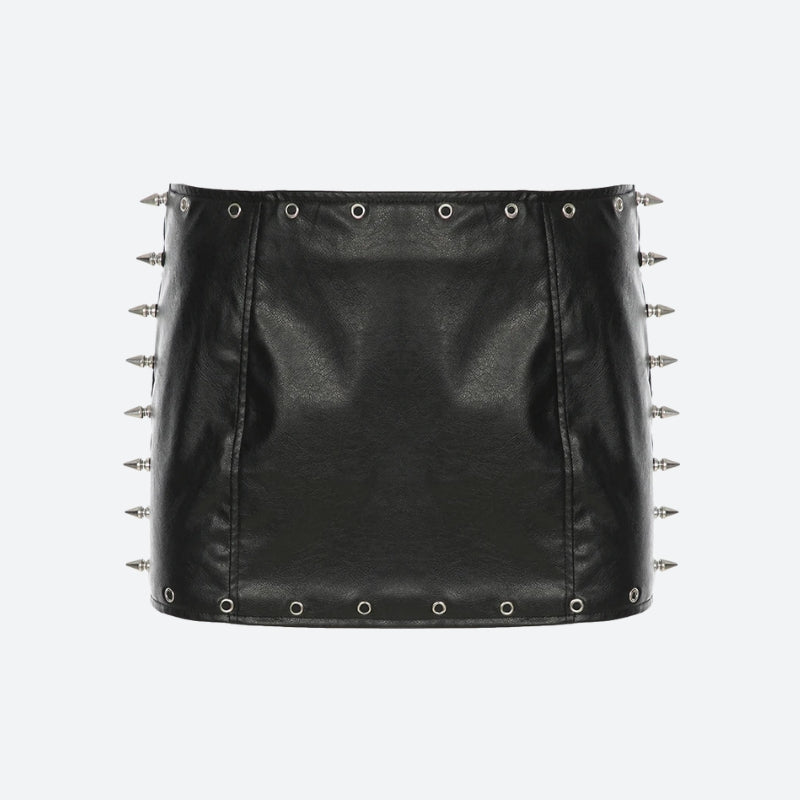Stylish Work Outfits, Outfit Summer Ideas Grunge Spiked Faux Leather Mini Skirt