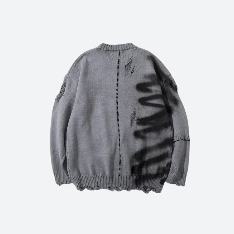 Stylish Work Outfits, Outfit Summer Ideas Grunge Spray Paint Distressed Knitted Sweater