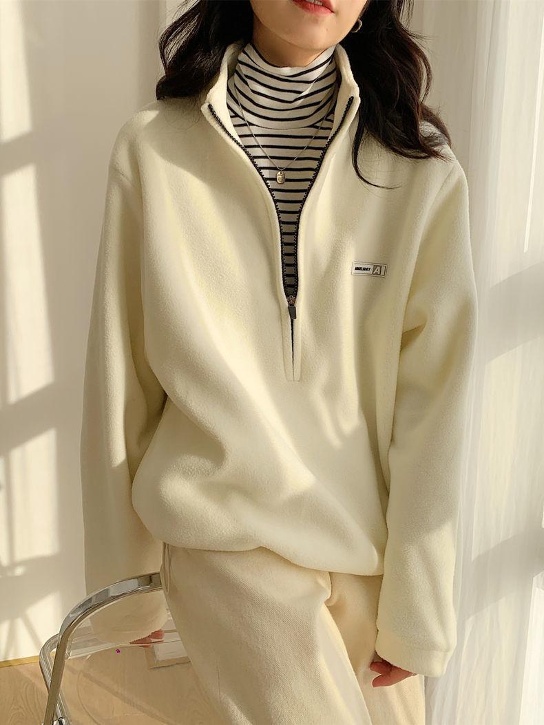 Stylish Work Outfits, Outfit Summer Ideas Half Zipper Fleece Sweatshirt