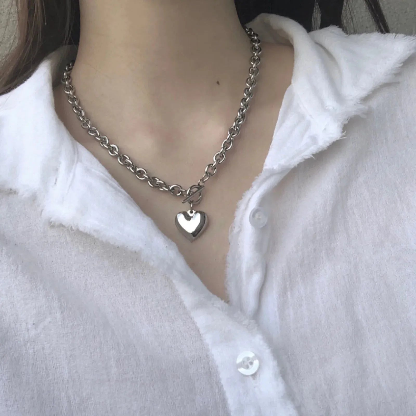 Stylish Work Outfits, Outfit Summer Ideas Heart Toggle Clasp Necklace