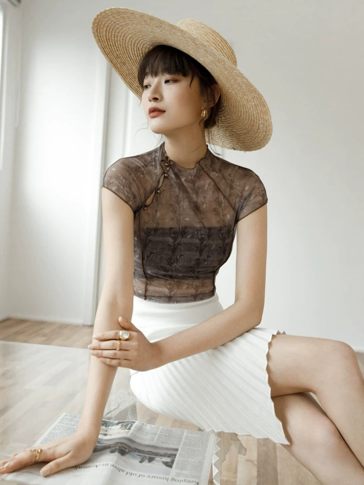 Stylish Work Outfits, Outfit Summer Ideas High Neck Mesh Top