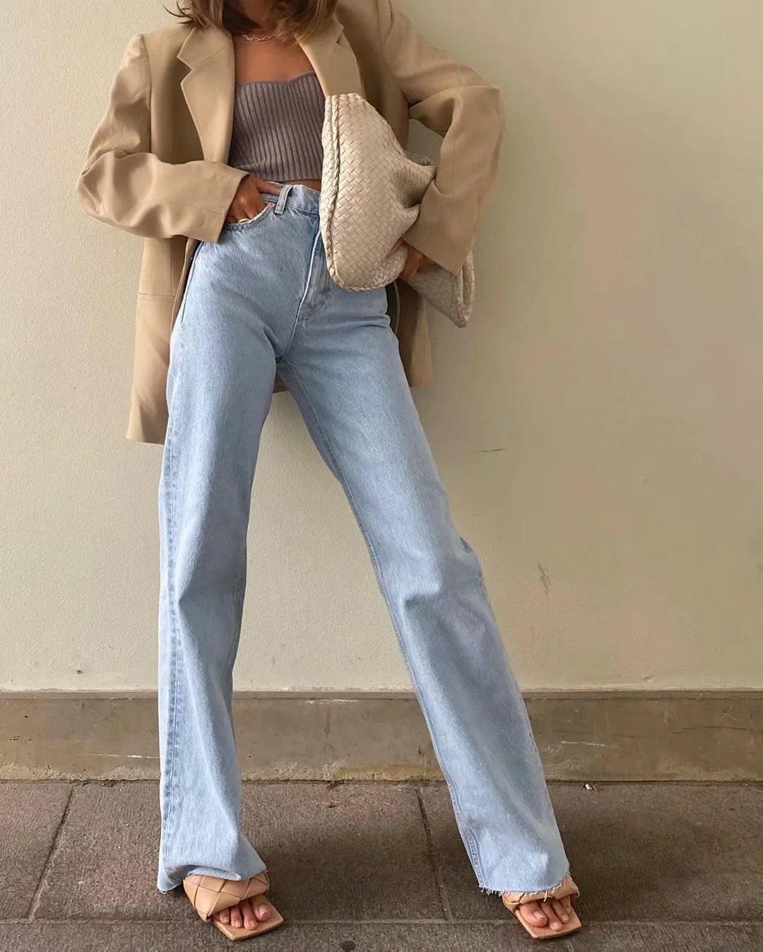 Stylish Work Outfits, Outfit Summer Ideas High Waist Casual Washed Jeans