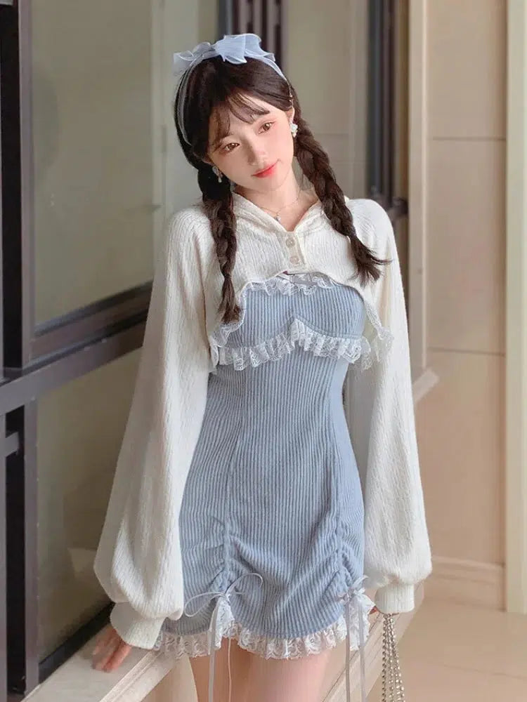 Stylish Work Outfits, Outfit Summer Ideas Kawaii Mini Dress & Crop Cardigan Two Piece Set