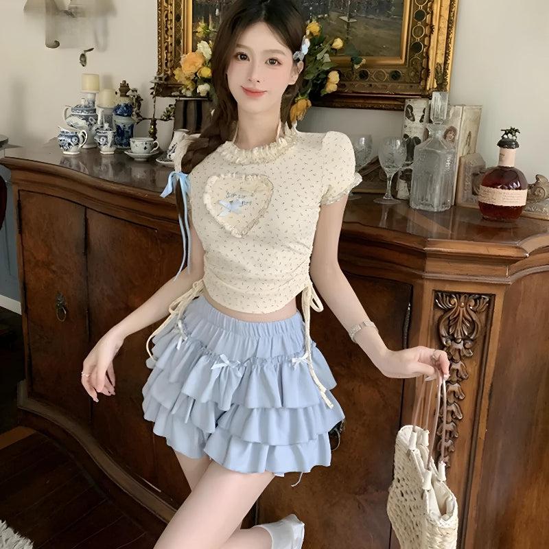 Stylish Work Outfits, Outfit Summer Ideas Kawaii Top & Ruffled Mini Skirt Two Piece Set