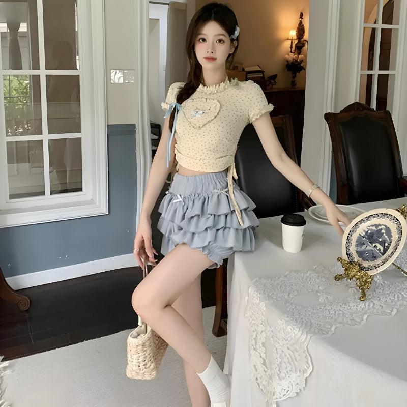 Stylish Work Outfits, Outfit Summer Ideas Kawaii Top & Ruffled Mini Skirt Two Piece Set