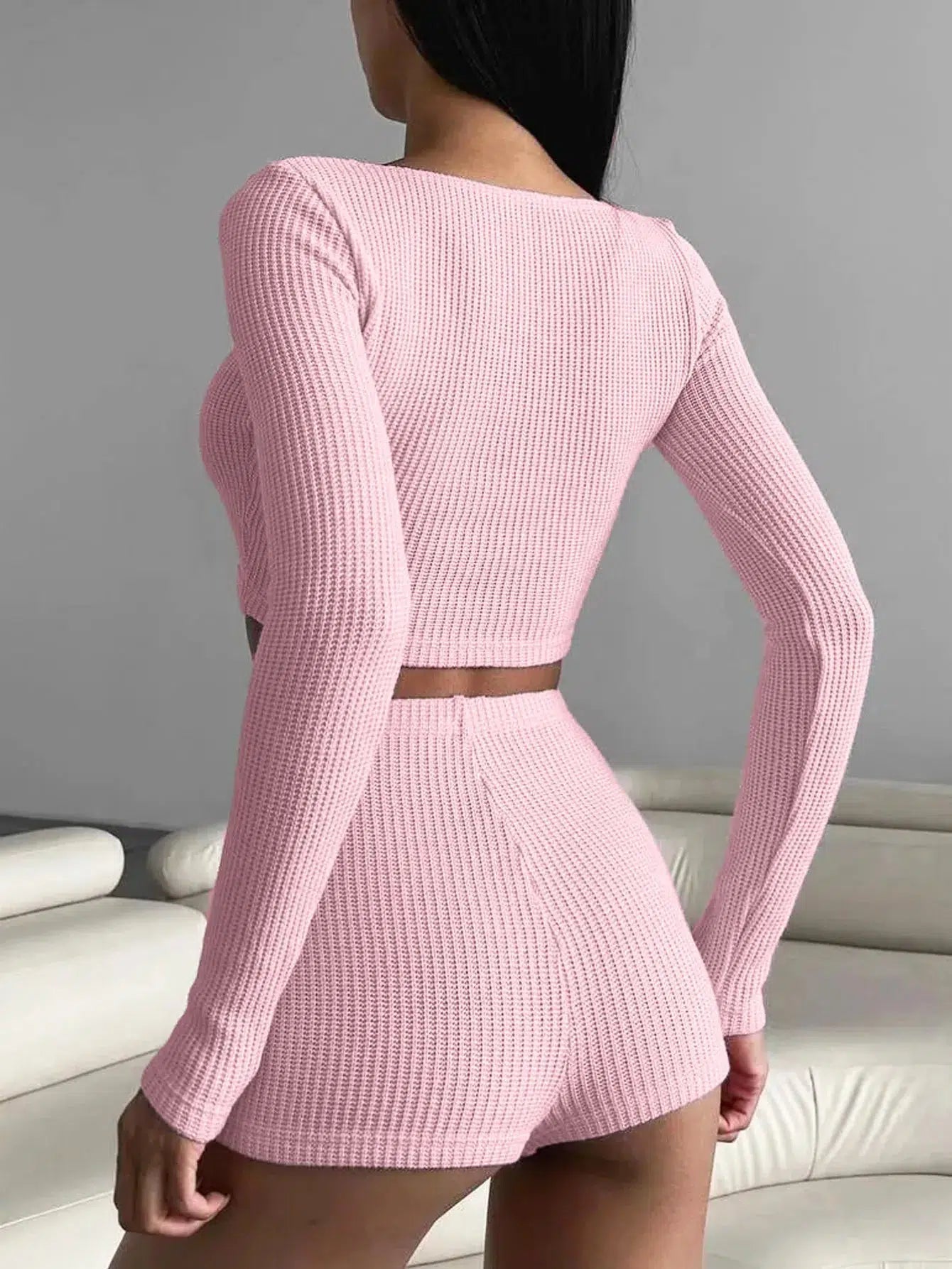 Stylish Work Outfits, Outfit Summer Ideas Knitted Crop Top & Shorts Two Piece Set