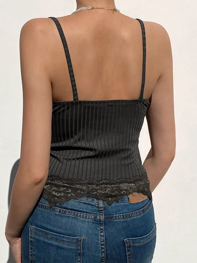 Stylish Work Outfits, Outfit Summer Ideas Lace Trim Cami Top