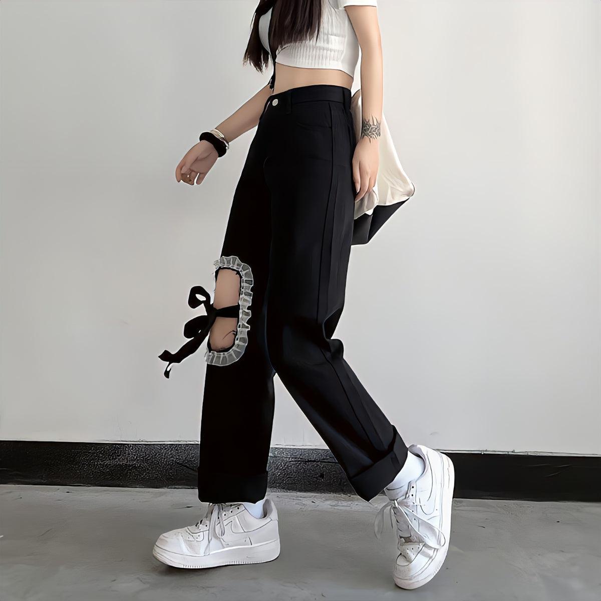Stylish Work Outfits, Outfit Summer Ideas Lace Up Knee Washed Jeans