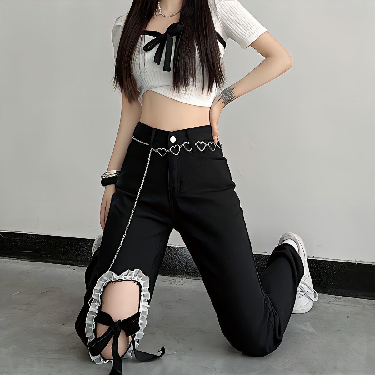 Stylish Work Outfits, Outfit Summer Ideas Lace Up Knee Washed Jeans