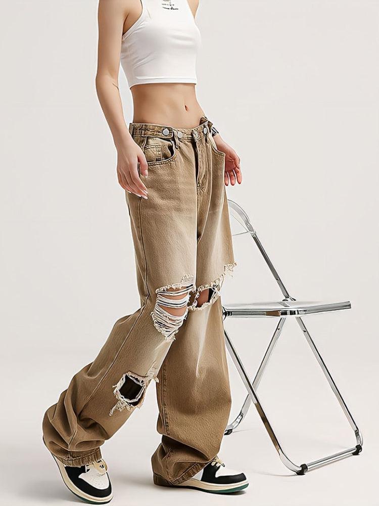 Stylish Work Outfits, Outfit Summer Ideas Light Wash Low Rise Ripped Jeans